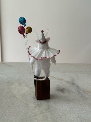 Image of Bella Bubbles the clown mouse  faux taxidermy 