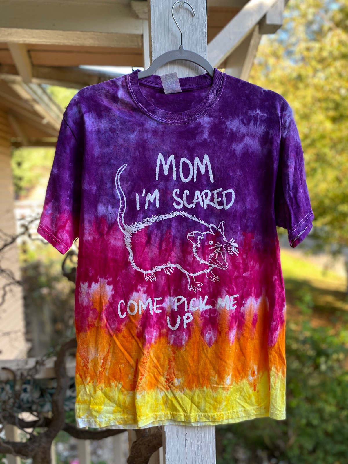 Image of MEDIUM Mom I'm Scared Come Pick Me Up Tie Dye Shirt 1