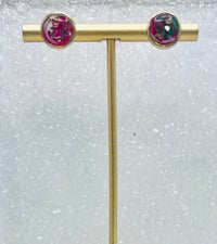 Image 2 of RED & GREEN SWIRL STUDS