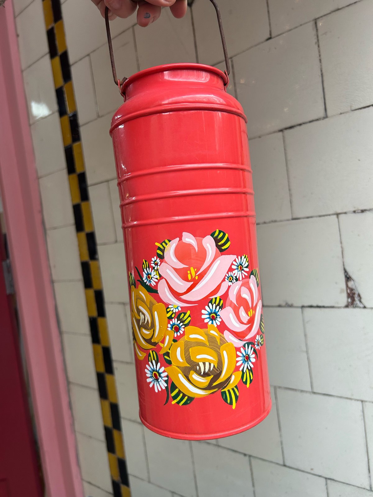 Image of Enamel Jug with Canal Boat Roses