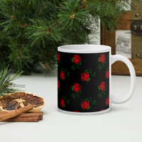 Image 1 of red roses black White glossy mug