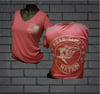 Road Glide Nation OG Short Sleeve Ladies V-Neck Pink Shirt. (White Ink)