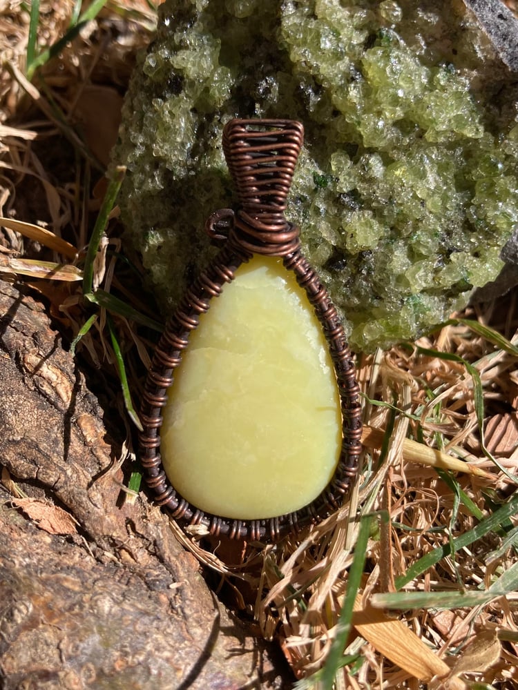 Image of Yellow Serpentine Wire Wrapped Pendant