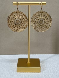Image 2 of LA VIE PARISIENNE gold tone filigree Swarovski crystal round disk earrings