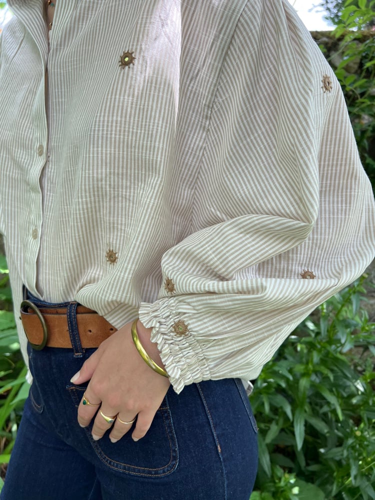 Image of Blouse Bohème rayé Beige & Blanc / Brodé T.U.