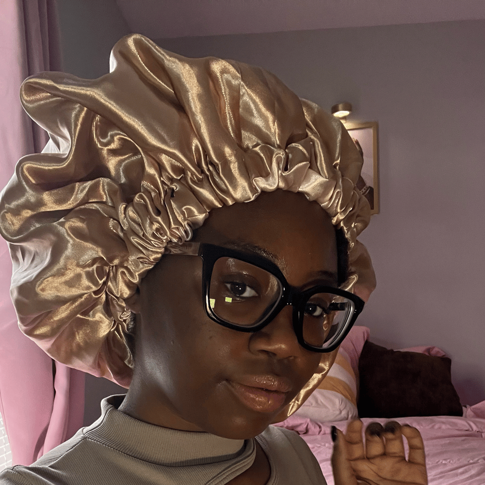 Image of REVERSIBLE ROSE GOLD & GOLD SATIN BONNET