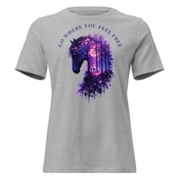 Image 5 of Go Where You Feel Free Horse Forest Women's Relaxed Fit Tee | Colorful Horse Lover Shirt