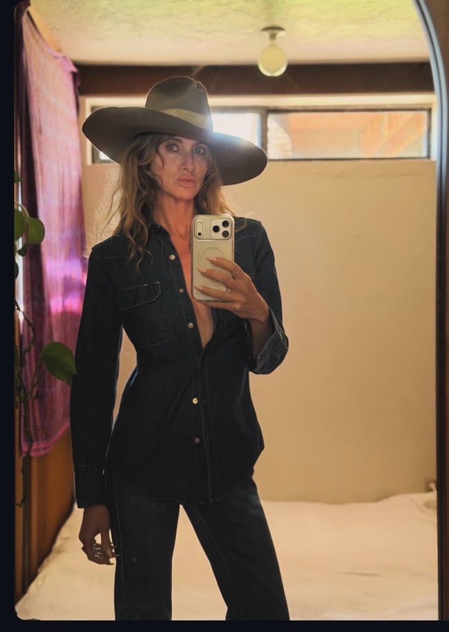 70s Calvin Klein dark denim snap shirt