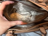 Image 9 of DKNY Monogram Satchel Crossbody – Beige/Brown – Preowned