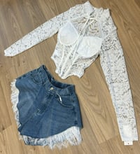 Image 2 of Lace frill denim shorts - 2 colours 