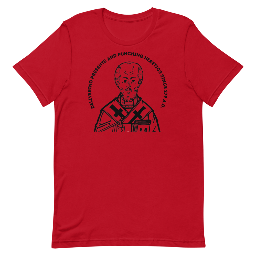 Saint Nicholas Punching Heretics Tee Shirt | Dead Men Walking Podcast ...