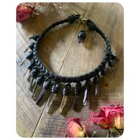 Image 2 of The Empress Necklace - Thin Smokey Quartz and Black Leather
