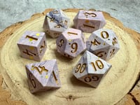 Image 5 of Handmade Jesmonite Dice Set | Pastel Purple and Gold Glitter D&D Dice