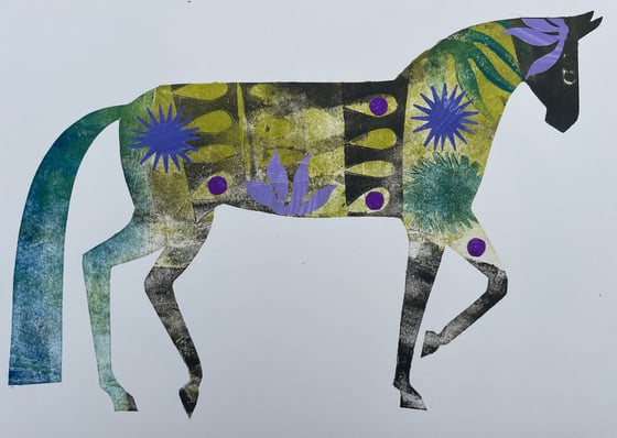 Image of A4 unframed monoprinted horse XXXIII