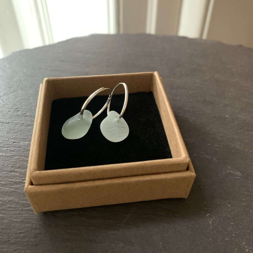 Image of Pale green/white Suffolk sea glass earrings
