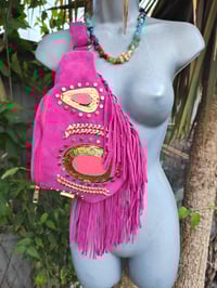 Image 7 of Dolly Bum bag suede fringe tassels HOT PINK and Moroccan Stone