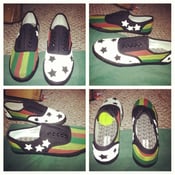 Image of Rastafari Colored American Flag shoe theme with 2 Separate Designs