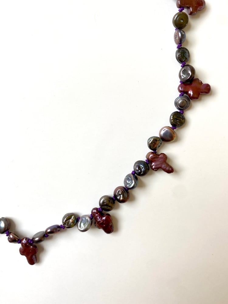 Image of Plum cross pearl necklace 