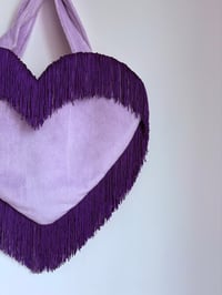 Image 3 of 💜 Lilac Tassel Tote Bag – Limited Edition Teddy Fur Fringe Heart Bag ✨