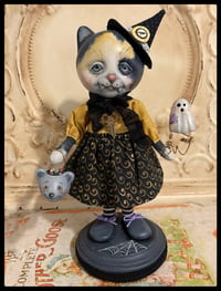 Image 1 of Folk Art Halloween Cat Witch Doll creation 