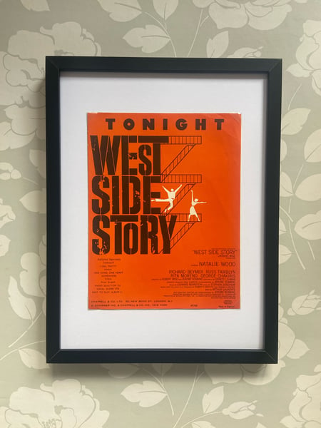 Image of Tonight from West Side Story, framed 1957 vintage sheet music