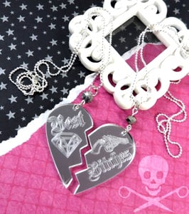 Image of BEST BITCHES - MATURE- Best Friends Two Necklace Set in Mirrored Silver Laser Cut Acrylic