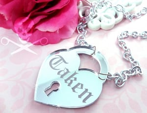 Image of SHE'S TAKEN - Silver Laser Cut Acrylic Heart Locket Necklace