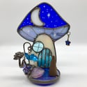 Iridescent Blue Mushroom Cottage Candle Holder 