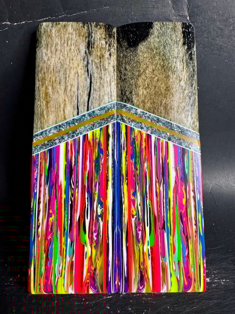 Image of Giraffe Bone & @Kaoticartworks Resin GLOW Segmented Knife Scales