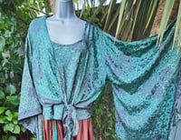 Image 2 of Kimono and cami top Set-dark green and black grey