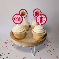 Image 3 of Strawberry Birthday Cupcake Toppers Sets of 12 