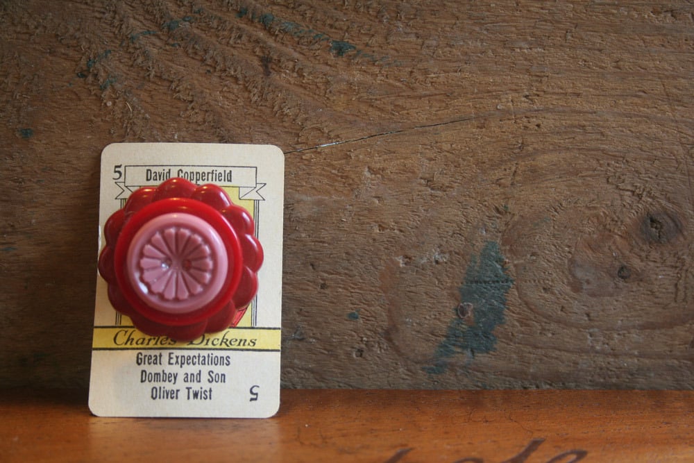 Image of Vintage buckle and button brooch - reds and pinks