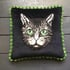 Velvet cotton with embroidered cat patch cushion cover and black pom poms Image 2