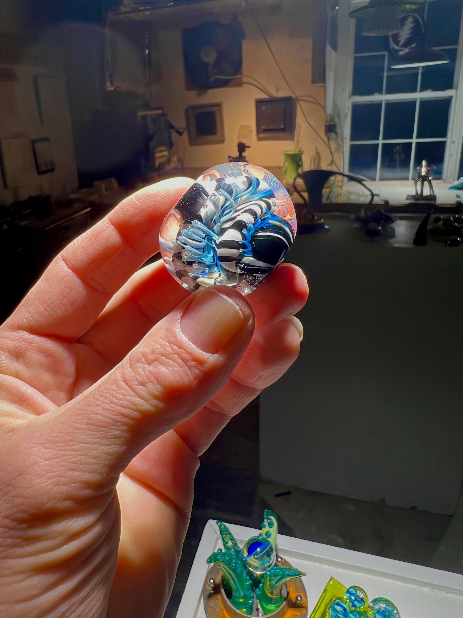 Image of Black and white with blue slyme 
