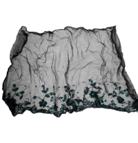 Image 1 of Antique Black Net and Sequin Bonnet Veil Scrap Material Trim Mourning Textile