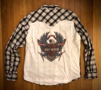 Image 1 of Upcycled “Harley Davidson” t-shirt western flannel