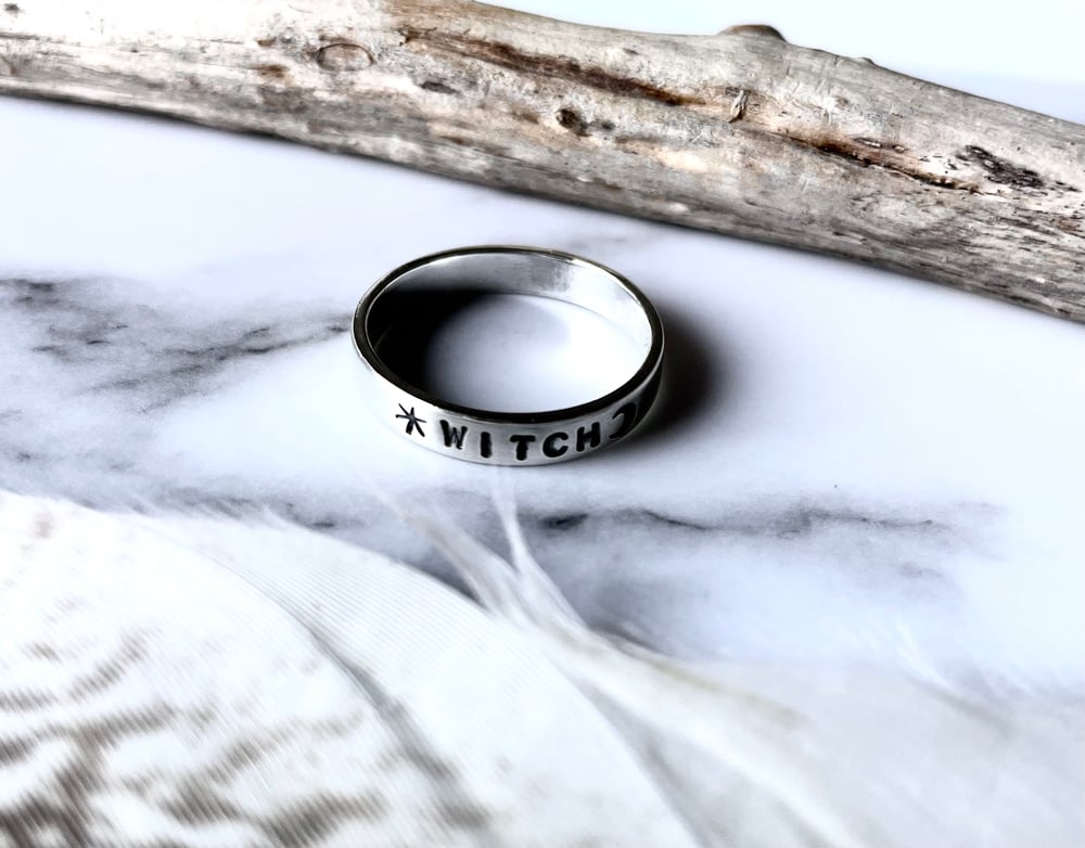 WITCH Silver Stacking Ring With Star And Moon. Sterling 925.