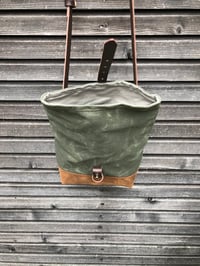 Image 3 of Satchel in olive green waxed canvas with recycled leather base