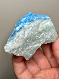 Image 9 of Rare Cyanotrichite On Green Fluorite Matrix Specimen | Guizhou China #2873