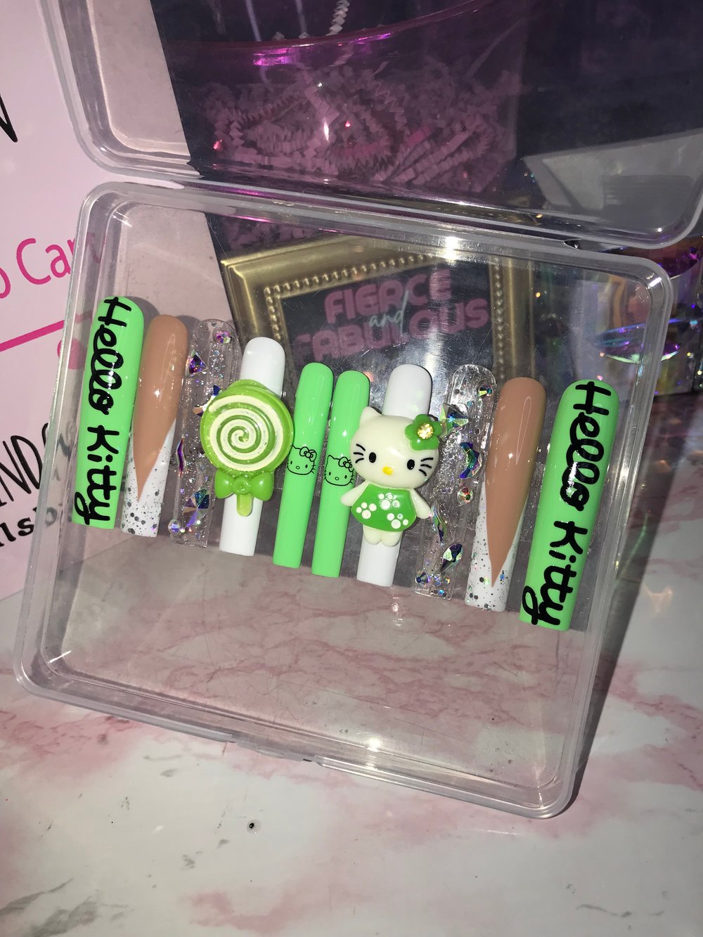 Image of Green Hello Kitty Bling 3XL Nail Set 