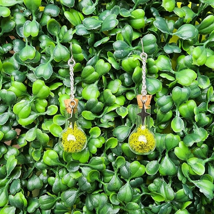 Image of mossy potion bottle earrings