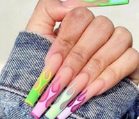 Image 2 of Nails - Long (Pink/Green Design)