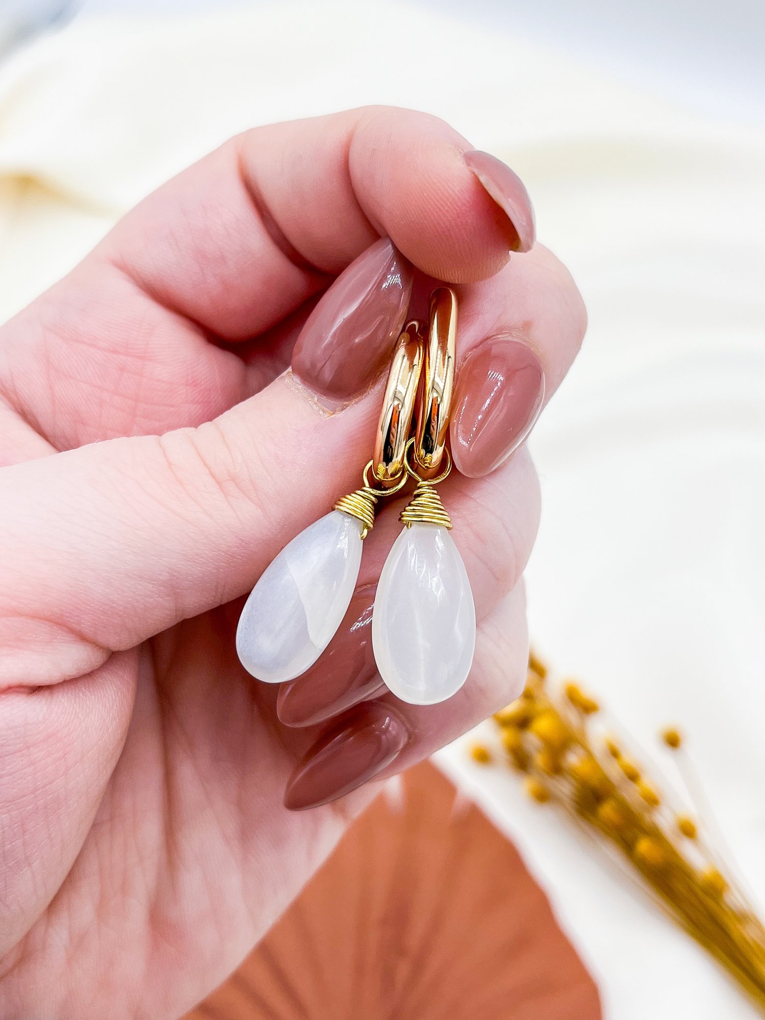 Image of moonstone hoops