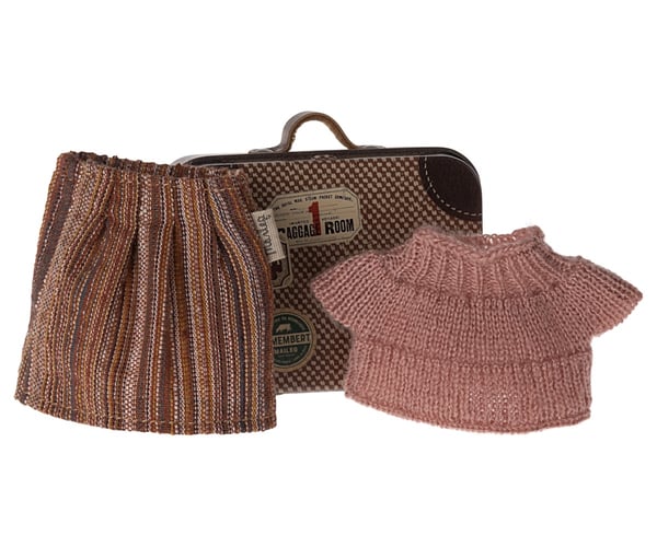 Image of Maileg Knitted Blouse & Skirt in Suitcase Grandma Mouse (PRE-ORDER ETA Late April)
