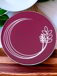Image 1 of 14" Lazy Susan Turntable Epoxy Resin Art Modern Leaves Magenta