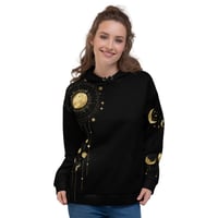 Image 1 of Black and Gold Celestial Astrology Inspired Suns and Moon Geometric Unisex Hoodie