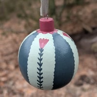 Round Wooden Ornament - Teal and Pink