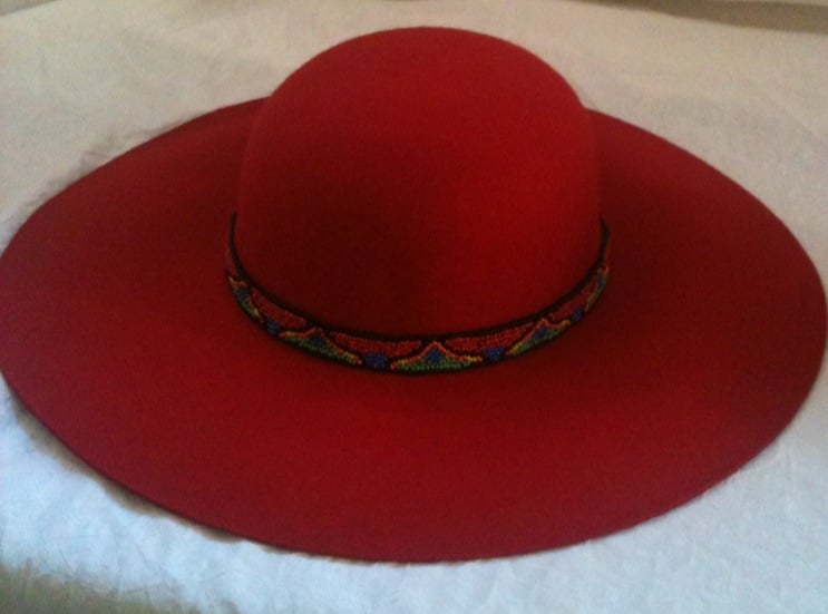 Image of Red Floppy w/Aztec Trim/Feather