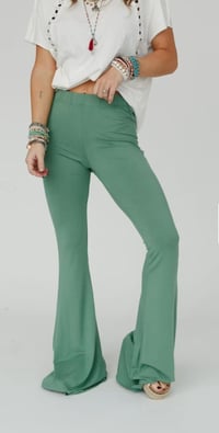 Image 1 of Cher Solid Rawedge Flare Pant ( Sage)