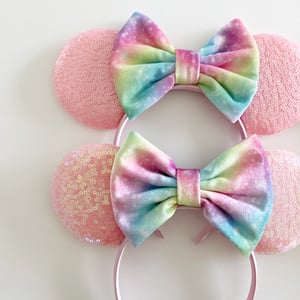 Image of Mouse Ears with Rainbow Velvet Tie Dye Bow